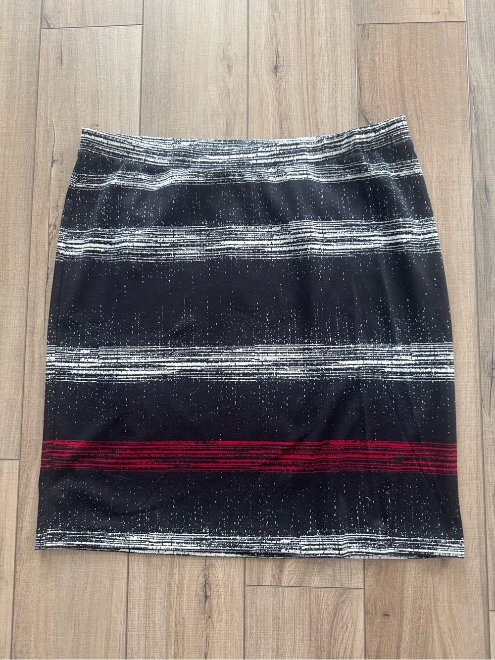 Russell Kemp Black Pencil Skirt with White Stripes and Red Accent